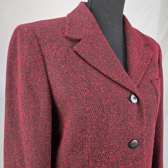 RETRO PETITE SOPHISTICATE Red Tweed three button blazer Size 10 - Picture 2 of 8